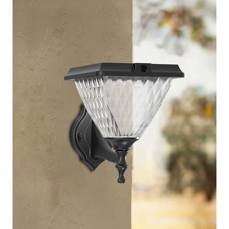 Solar Wall Diamond Light, Cast Aluminum Solar Wall Mounted Light for Outdoor Pathway Garden Yard
